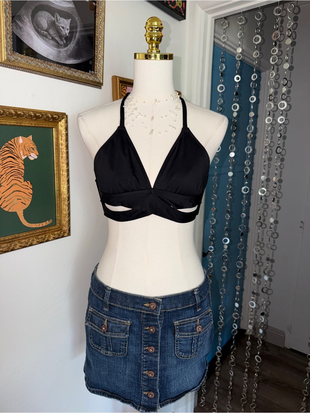 Vintage Y2K Black Cutout Halter Bikini Top